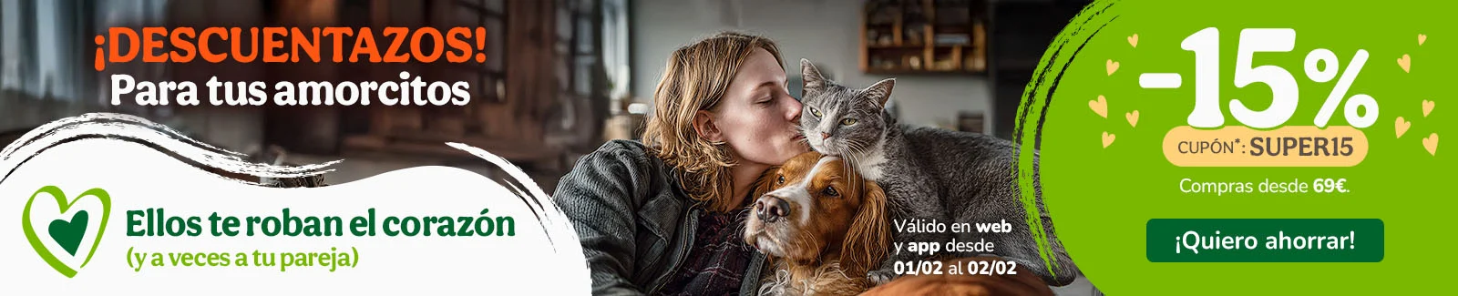 -15% de dto. en alimentaci&oacute;n, accesorios y productos de higiene. Cup&oacute;n SUPER15