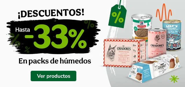 Hasta 33% dto en packs húmedos para tu peludo.
