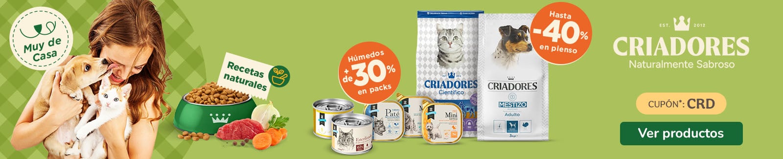 Criadores: Hasta 40% dto en piensos y +30% dto en packs de comida h&uacute;meda para tu peludo.