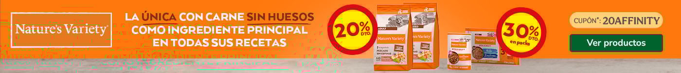 Natures Variety: 20% dto en pienso y  hasta 30% dto en packs de comida húmeda para gatos.