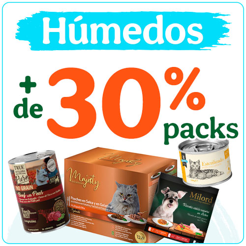 +30% dto en packs de comida húmeda para tu peludo.