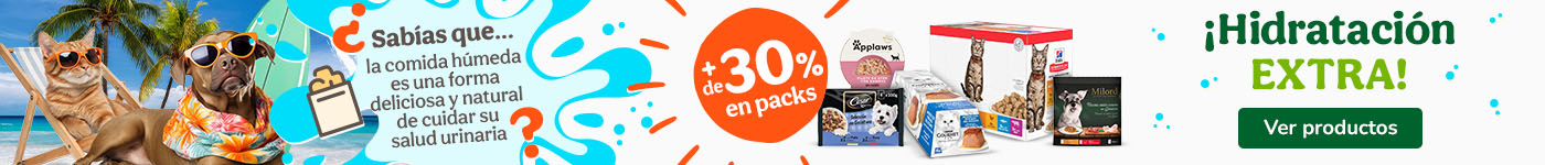 Comida húmeda: +30% de descuento en packs húmedos seleccionados.