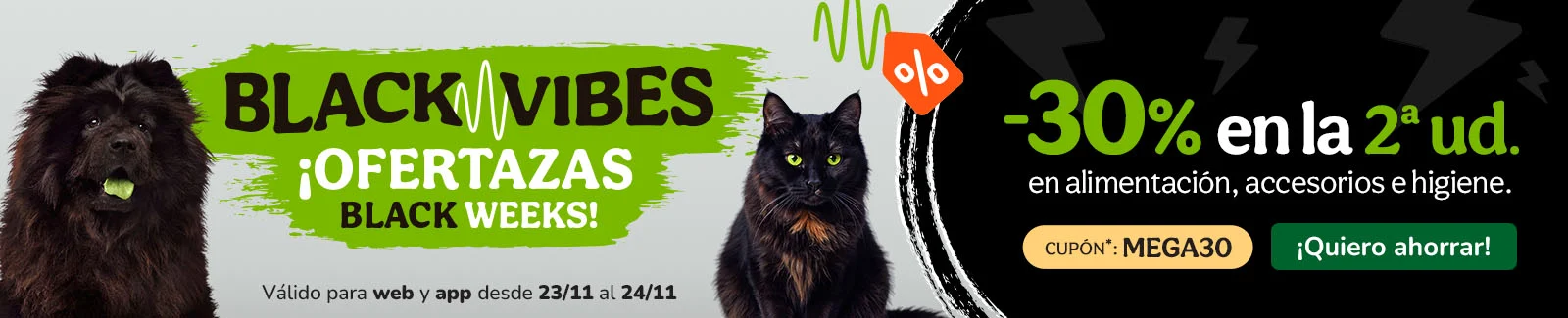 -30% en la 2ª ud. en alimentación, accesorios y productos de higiene. Cupón MEGA30