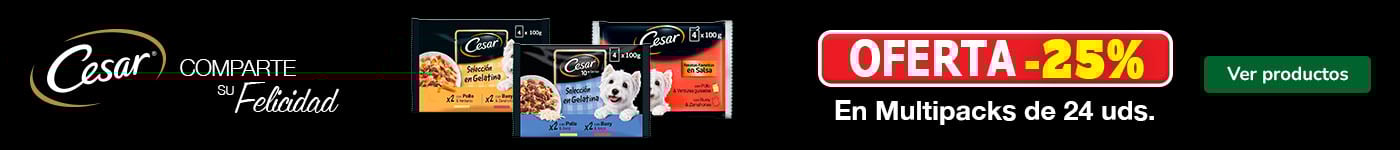 César: 25% dto en packs de comida húmeda para perro.