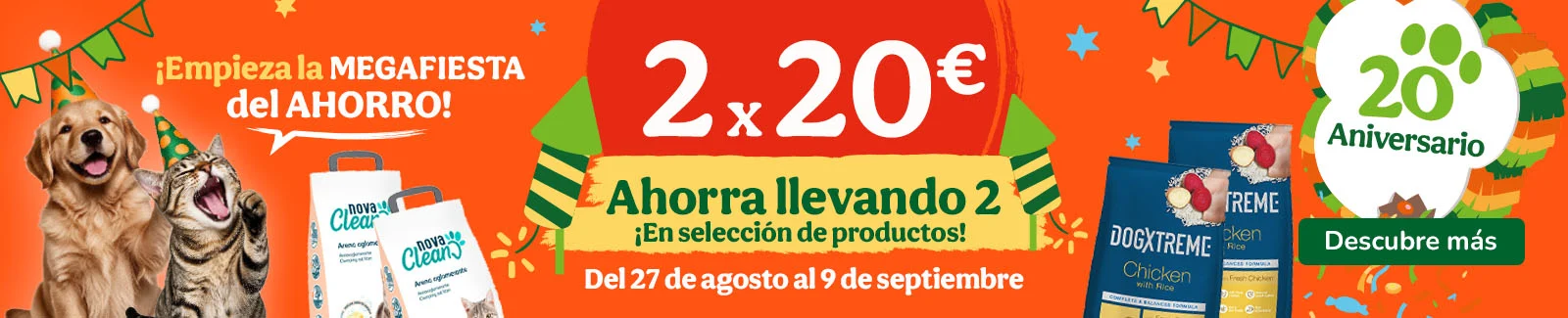 2x20&euro; en alimentaci&oacute;n e higiene para tu peludo.