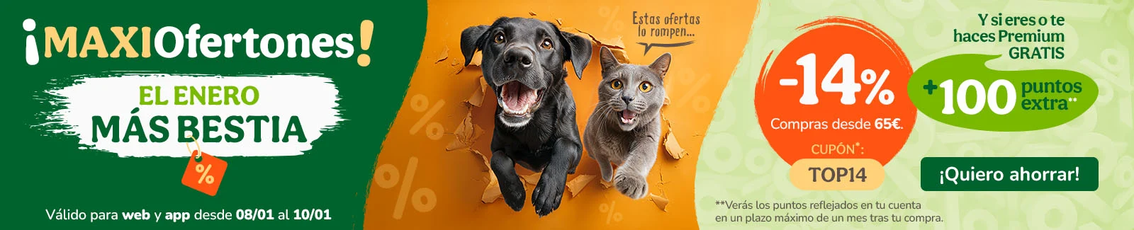 -14%  de dto. en alimentaci&oacute;n, accesorios y productos de higiene. Cup&oacute;n TOP14