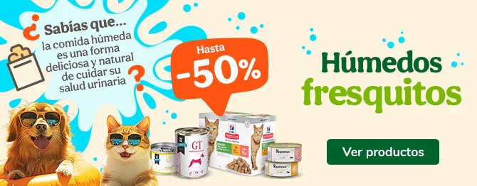 Comida húmeda: Hasta 50% de descuento en packs seleccionados.