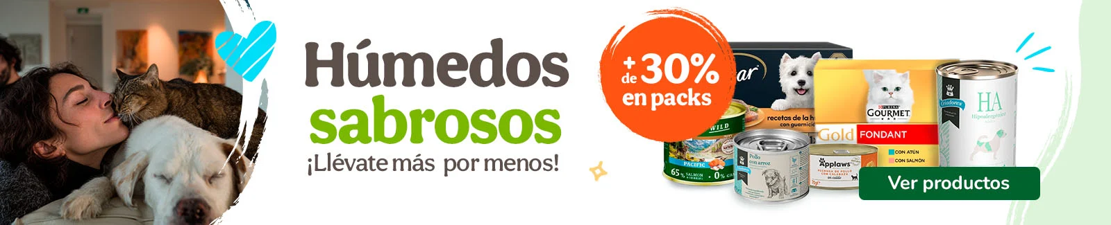 +30% dto en packs de comida h&uacute;meda para tu peludo.