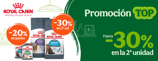 Royal Canin: Hasta 30% dto en la 2ª unidad de pienso y 20% dto en packs de comida húmeda para gatos.