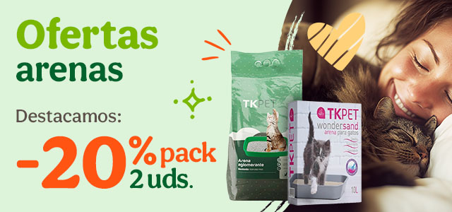 20% dto en packs de 2 arenas y bandejas sanitarias con superprecios.