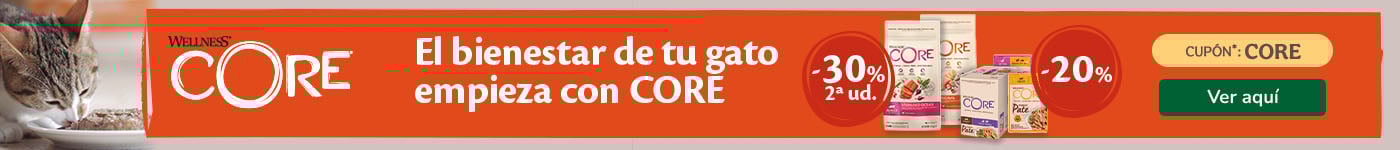Wellness Core: 30% dto en la 2ª ud de pienso y 20% dto en packs de 12 húmedos para gato.