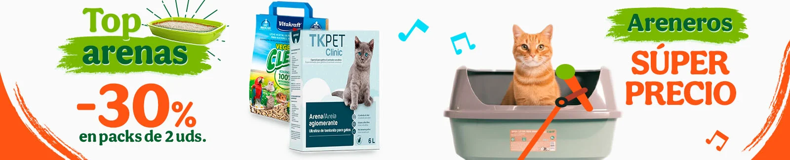 Hasta 30% dto en arenas y areneros con superprecio.