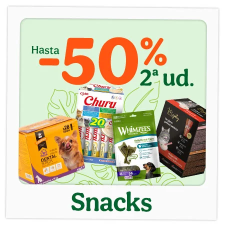 Hasta 50% dto en la 2ª unidad de snacks para tu peludo.