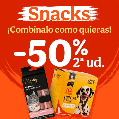 50% dto en la 2ª unidad de snacks para tu peludo.