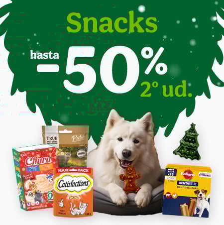Hasta 50% dto en la 2ª ud de snacks para tu peludo.