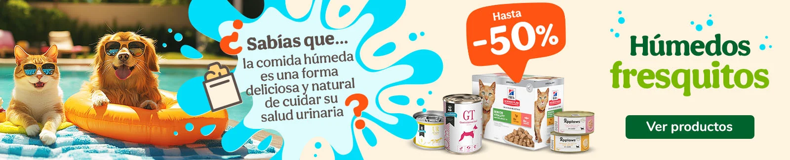 Comida húmeda: Hasta 50% de descuento en packs seleccionados.