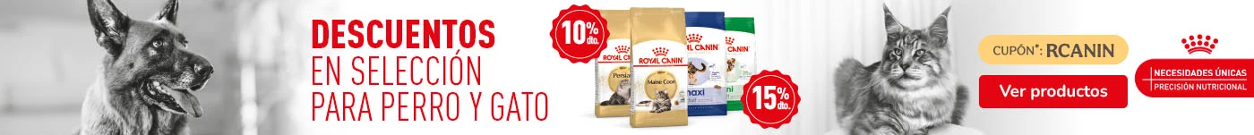 Royal Canin: 15% dto en pienso para perros y 10% dto en pienso para gatos.