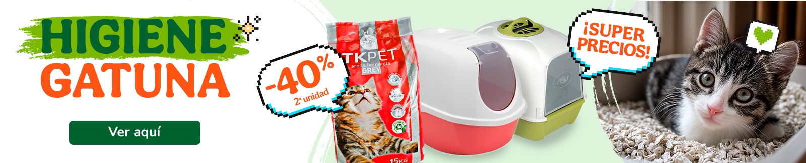 Tkpet: Areneros con superprecios y 40% de descuento en la 2ª unidad de arenas.