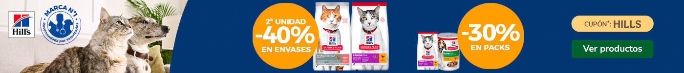 Hills Science Plan: 40% dto en la 2ª unidad de pienso y +30% dto en húmedos para gatos.