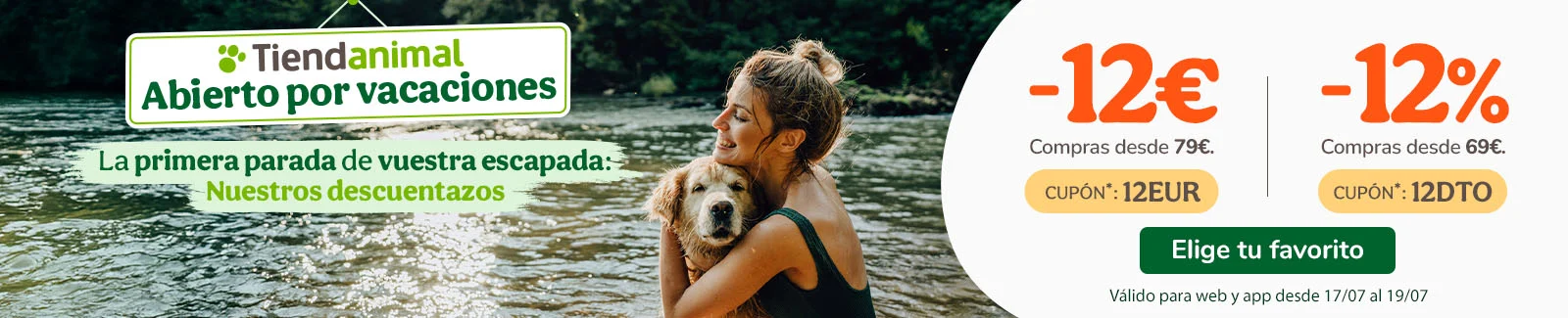 -12€ o 12% dto en alimentación, accesorios e higiene. Cupones 12EUR o 12DTO
