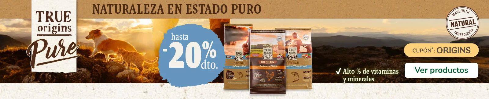 True Origins Pure: Hasta 20% dto en pienso para tu peludo.