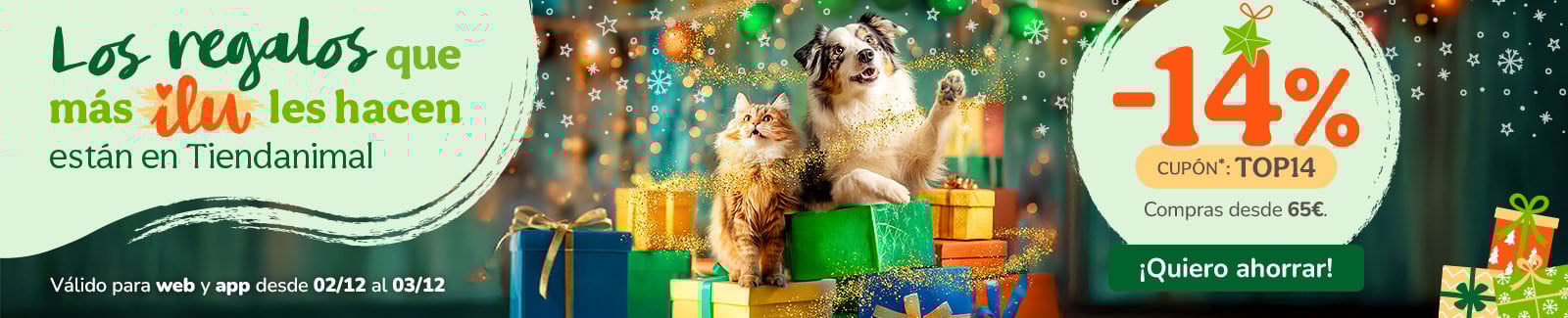 -14%  de dto. en alimentación, accesorios y productos de higiene. Cupón TOP14