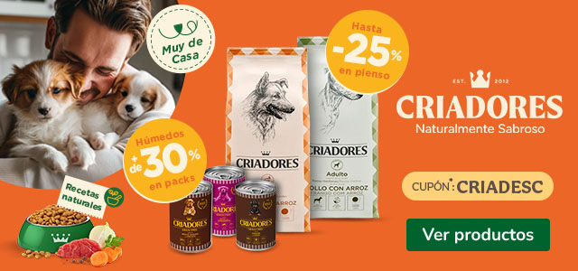 Criadores: Hasta 25% dto en pienso y +30% dto en packs de comida húmeda para perros.