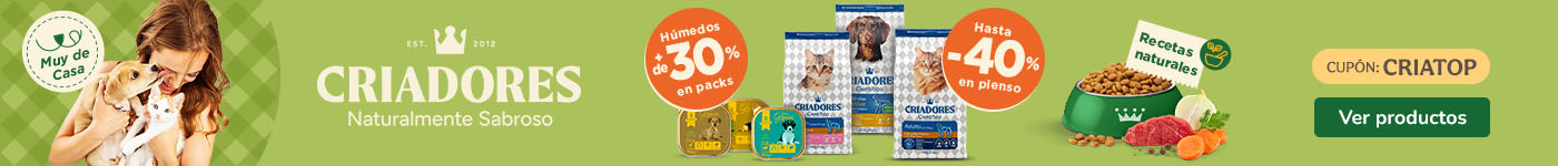 Criadores: Hasta 40% dto en piensos y +30% dto en packs de comida húmeda para gatos.
