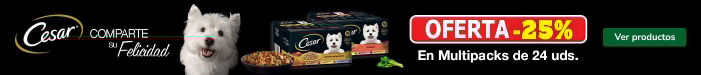César: 25% de descuento en pack de 24 unidades de comida húmeda para perro.
