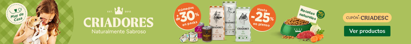 Criadores: Hasta 25% dto en pienso y +30% dto en packs de comida húmeda para tu peludo.