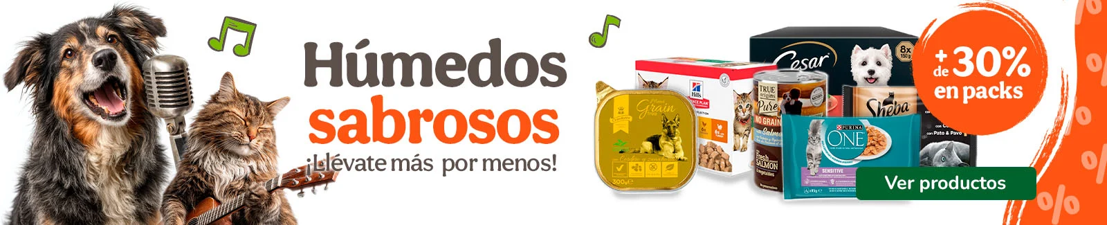 +30% dto en packs de comida h&uacute;meda para tu peludo.