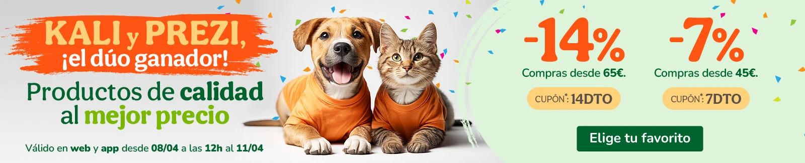 -14% o -7%  de dto. en alimentaci&oacute;n, accesorios y productos de higiene. Cup&oacute;n 14DTO o 7DTO.