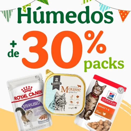 Más del 30% dto en packs de comida húmeda para gatos.