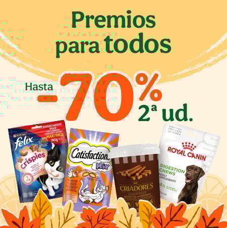Hasta 70% dto en la 2ª unidad de snacks para tu peludo.