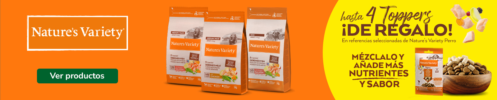 Natures Variety: ¡Llévate hasta 4 toppers gratis con tu compra de pienso para tu perrito!