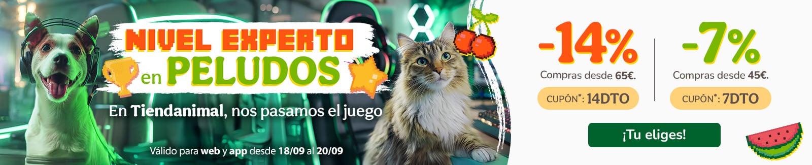 -14% o -7% de dto. en alimentación, accesorios y productos de higiene. Cupón 14DTO o 7TO