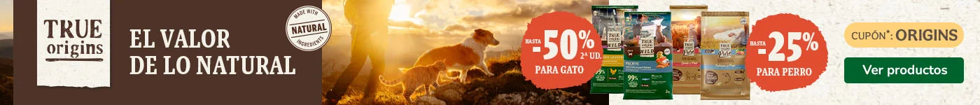 True Origins: Hasta 25% dto en pienso perro y 50% dto en 2ª ud de pienso gato.