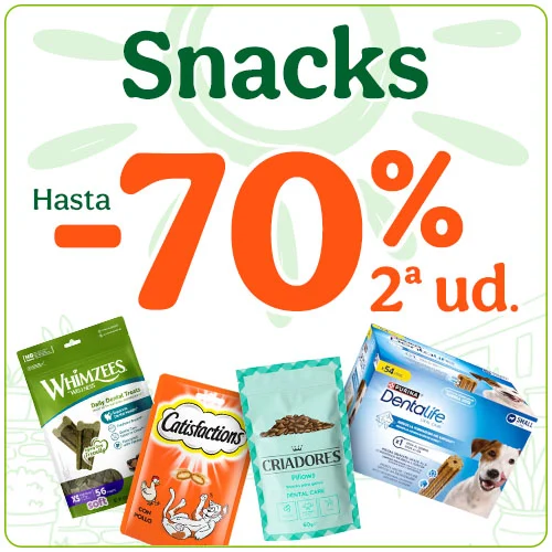 Hasta 70% dto en la 2ª unidad de snacks para tu peludo.