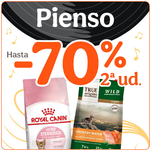Hasta 70% dto en la 2ª ud de pienso para tu peludo.