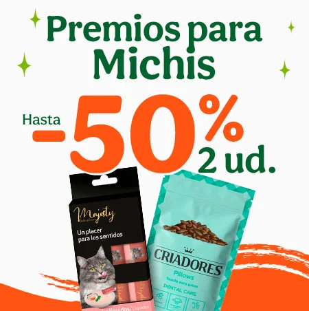 Hasta 50% dto en snacks para gatos.