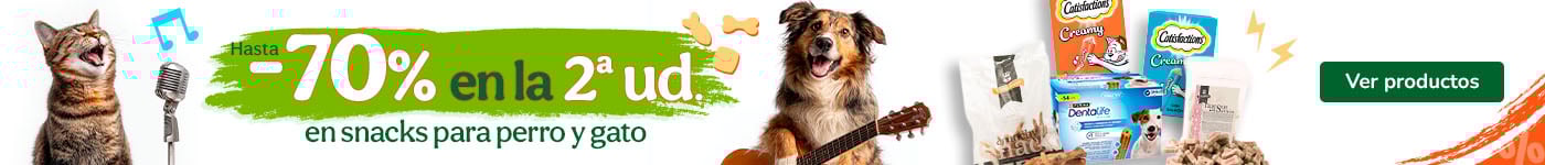 Hasta 70% dto en la 2ª unidad de snacks para tu peludo.