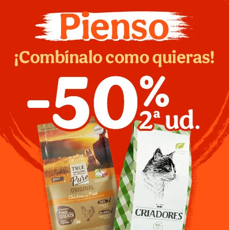 50% dto en la 2ª unidad de pienso para tu peludo.