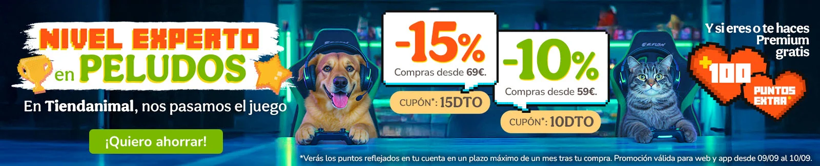 -15% o -10% de dto. en alimentación, accesorios y productos de higiene !y 100ptos extra! Cupón 15DTO o 10DTO