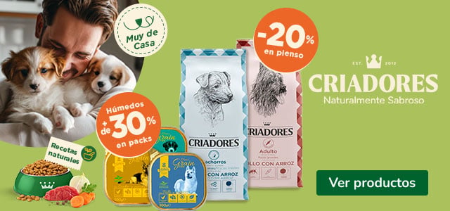 Criadores: 20% dto en pienso y +30% dto en packs de comida húmeda para perros.