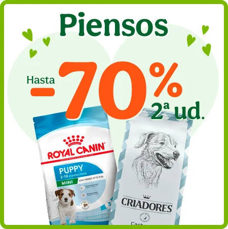 Hasta 70% dto en la 2ª ud de pienso para perro.