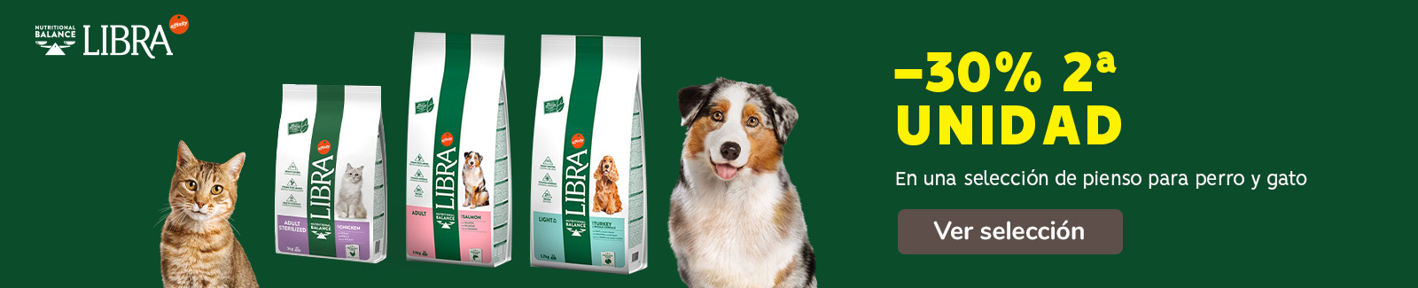 -30% en la 2ª unidad de pienso Libra para perro y gato