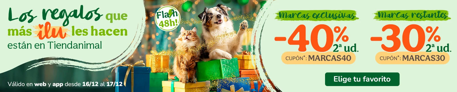 Hasta -40% en la 2&ordf; ud. en alimentaci&oacute;n, accesorios y productos de higiene. Cupones MARCAS40 o MARCAS30