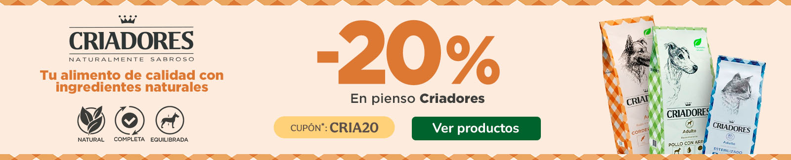 -20% en pienso Criadores para perro y gato con el cupón CRIA20