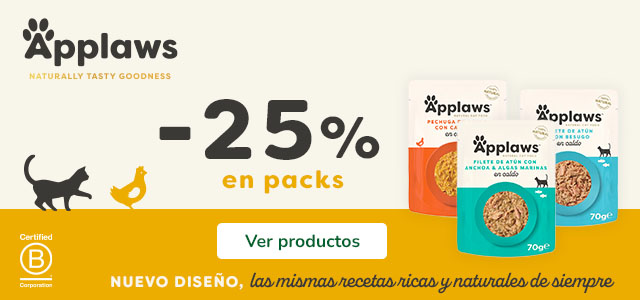 Applaws: 25% dto en packs de comida húmeda para gatos.