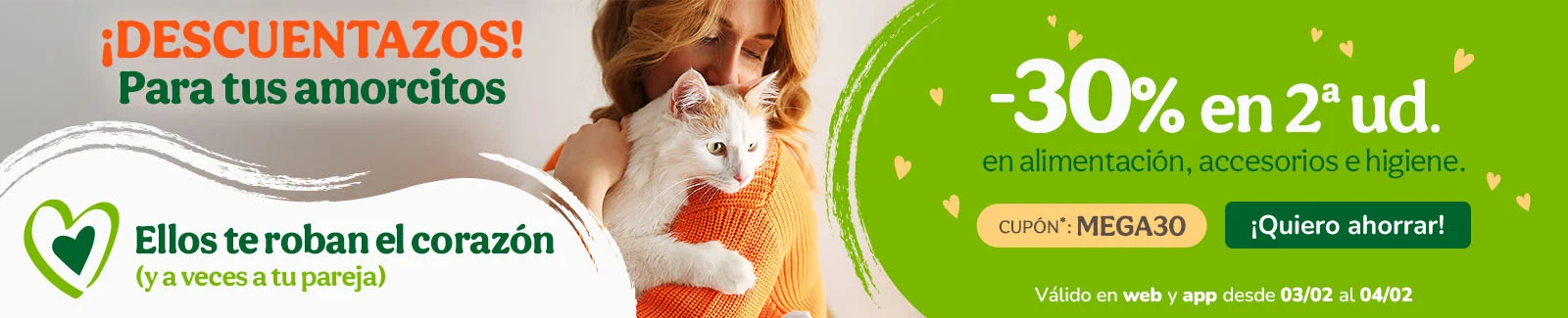 -30% en la 2&ordf; ud. en alimentaci&oacute;n, accesorios y productos de higiene. Cup&oacute;n MEGA30